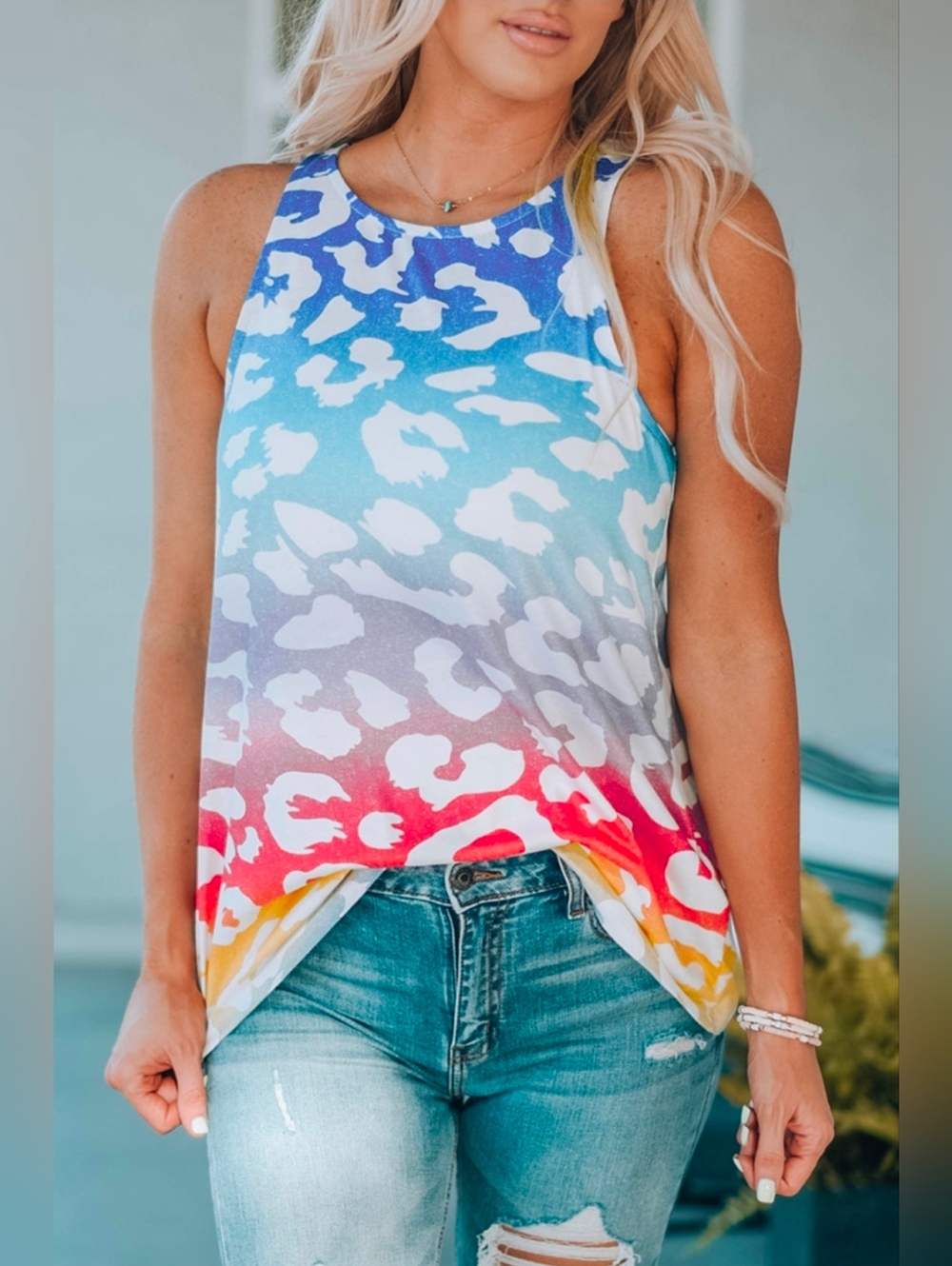 New With Tags Multicolor Gradient Leopard Tank